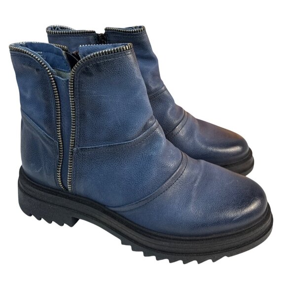 Miz Mooz Women's Frances Blue Leather Lined Ankle Boots Inside Zipper Sz 39 - Picture 2 of 11